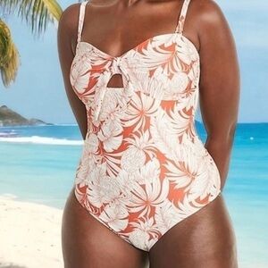 Old Navy Tie-Front Keyhole Bandeau-Style One-Piece swimsuit Size medium tropical